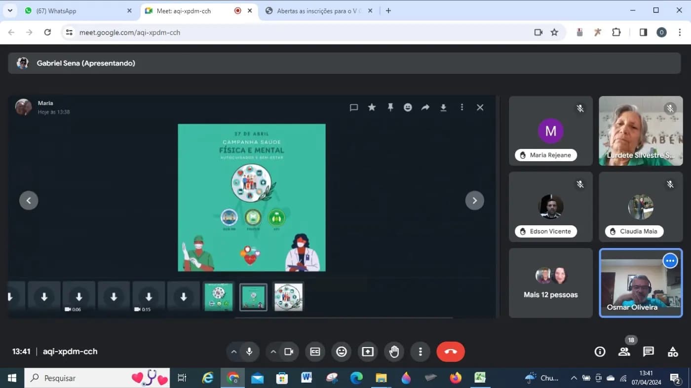 Registro fotográfico: 1ª REUNIÃO VIRTUAL PREPARATÓRIA PARA A AÇÃO FILANTRÓPICA ESTADUAL COORDENADA PELO GOB/RN, A SER REALIZADA NO DIA 27/04/2024 – CAMPANHA SAÚDE FÍSICA E MENTAL, AUTOCUIDADOS E BEM-ESTAR.