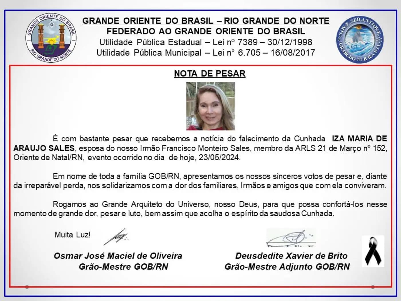 Registro fotográfico: NOTA DE PESAR