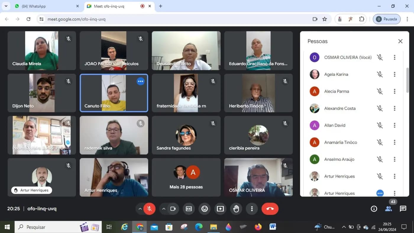 Registro fotográfico: 1ª REUNIÃO VIRTUAL PREPARATÓRIA PARA A AÇÃO FILANTRÓPICA ESTADUAL COORDENADA PELO GOB/RN, A SER REALIZADA NO DIA 31/08/2024 – CAMPANHA ABRIGO SOLIDÁRIO.