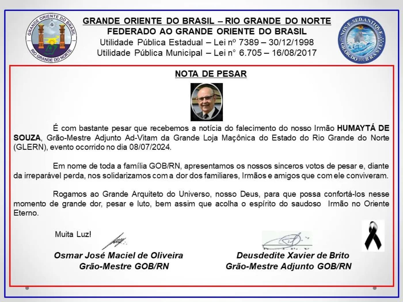 Registro fotográfico: NOTA DE PESAR