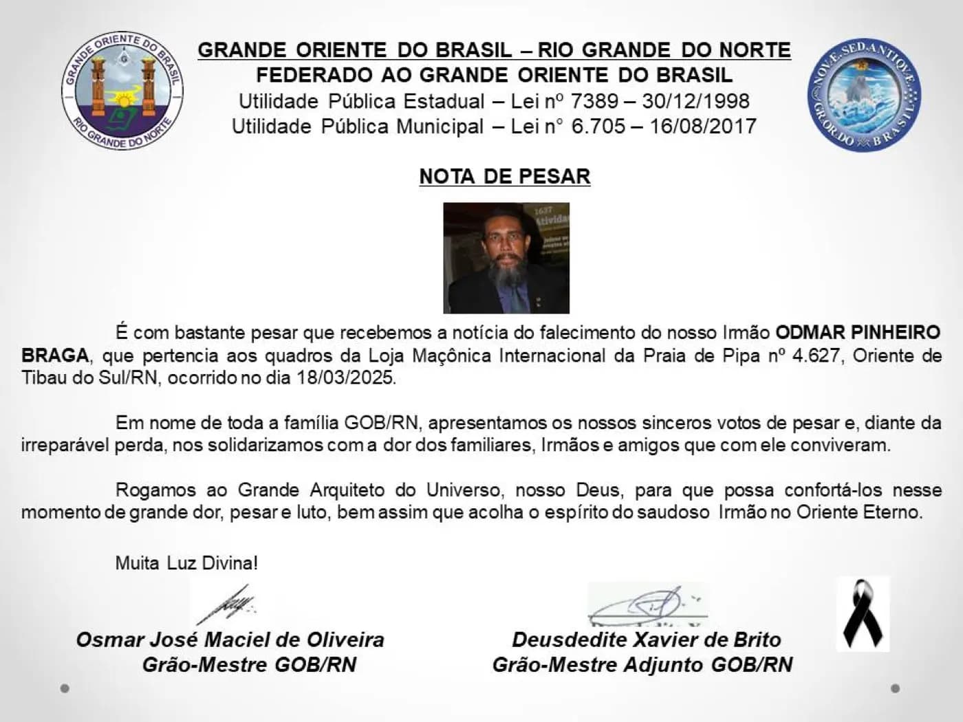 Registro fotográfico: NOTA DE PESAR