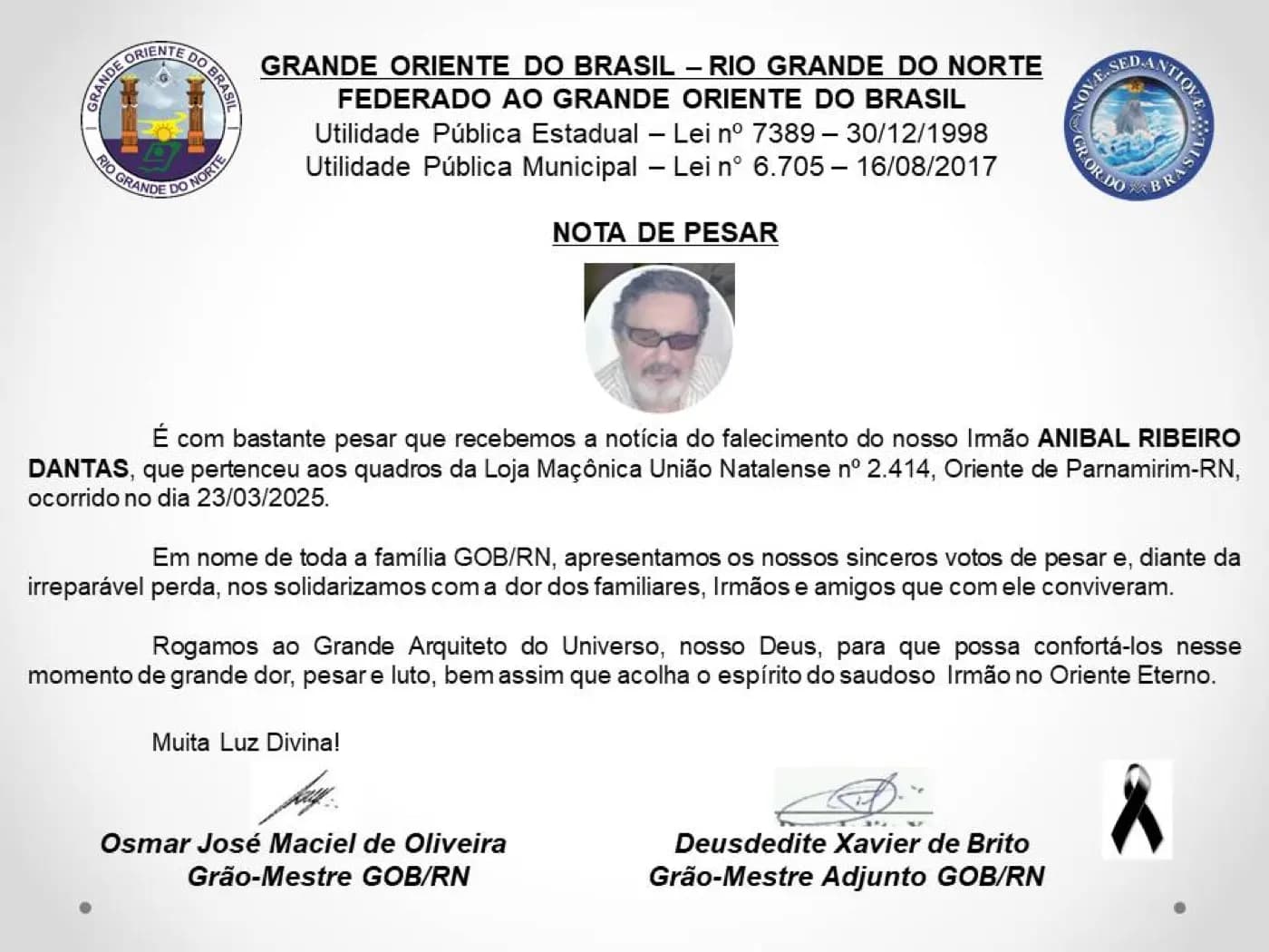 Registro fotográfico: NOTA DE PESAR