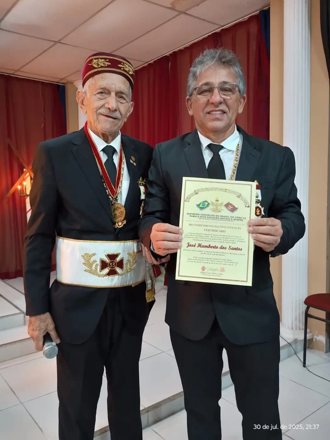 Registro fotográfico: PARTICIPAÇÃO DO GRÃO-MESTRE DO GOB-RN NA SESSÃO DE ELEVAÇÃO AO GRAU 29 – SUPREMO CONSELHO DO BRASIL DO GRAU 33 PARA O RITO ESCOCÊS ANTIGO E ACEITO – DELEGACIA LITÚRGICA DO RIO GRANDE DO NORTE – KADOSCH 21.