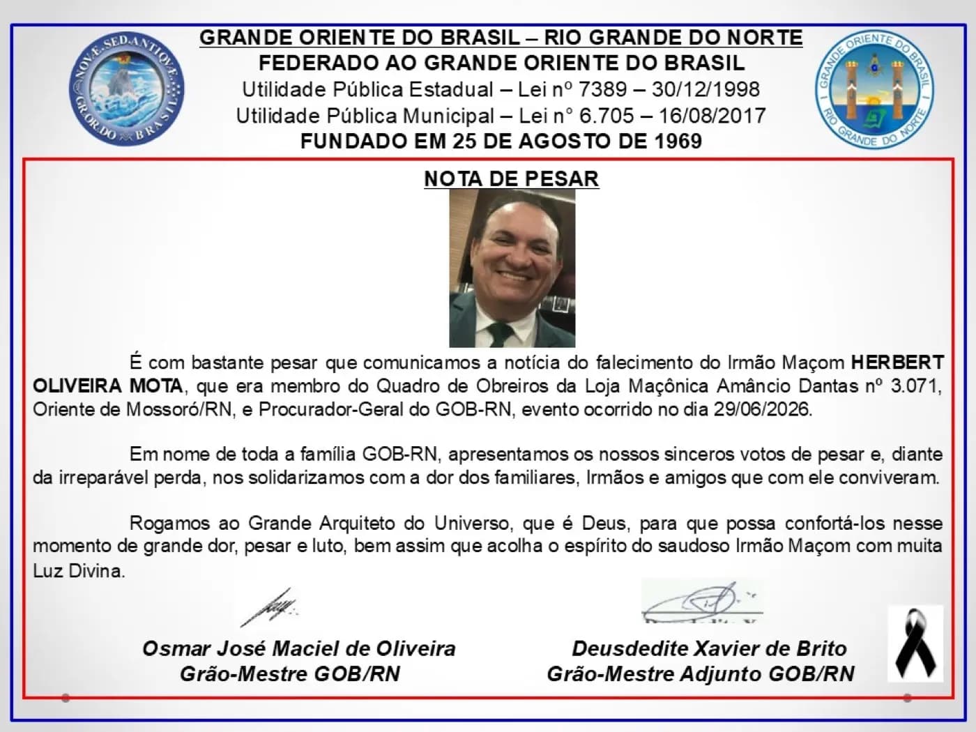Registro fotográfico: NOTA DE PESAR